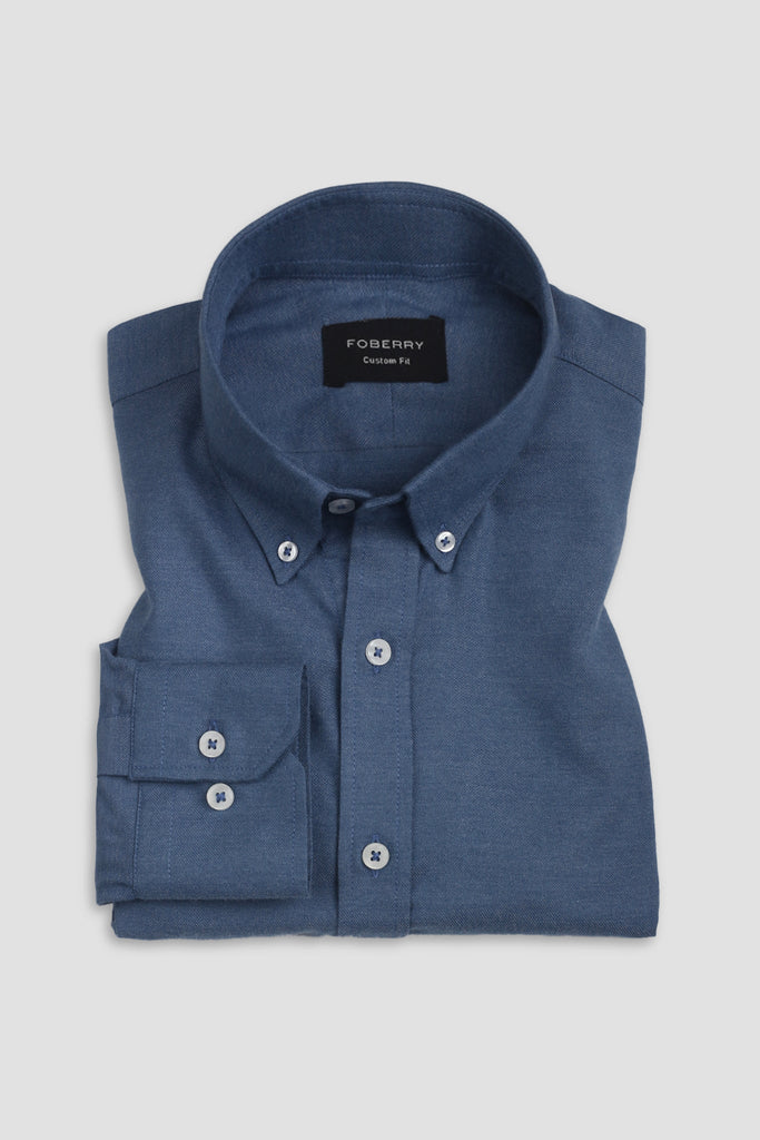 Cobalt Blue Brushed Winter Flannel Shirt - Foberry USA
