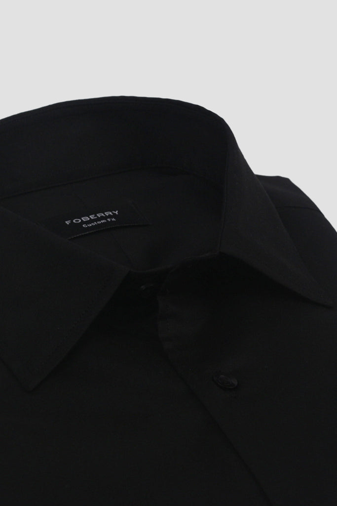 Black Linen Cut Away Collar Shirt - Foberry USA