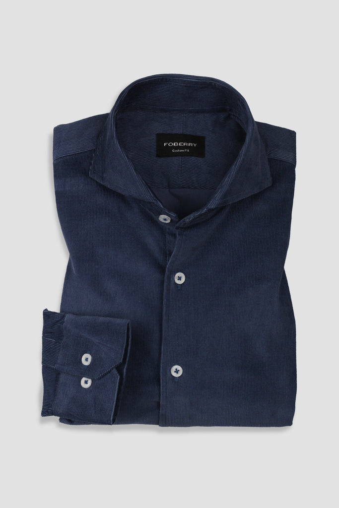 Steel Blue Corduroy Shirt - Cut Away Extreme Collar - Foberry USA
