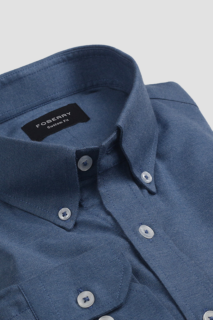 Cobalt Blue Brushed Winter Flannel Shirt - Foberry USA