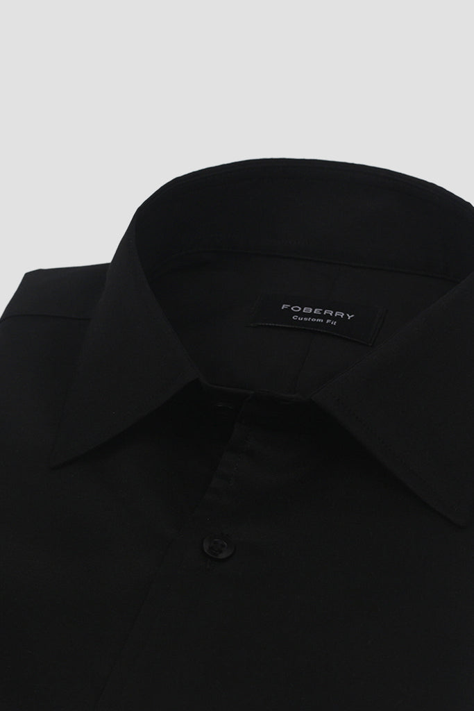 Black Linen Cut Away Collar Shirt - Foberry USA