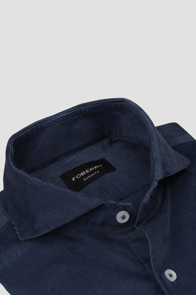 Steel Blue Corduroy Shirt - Cut Away Extreme Collar - Foberry USA