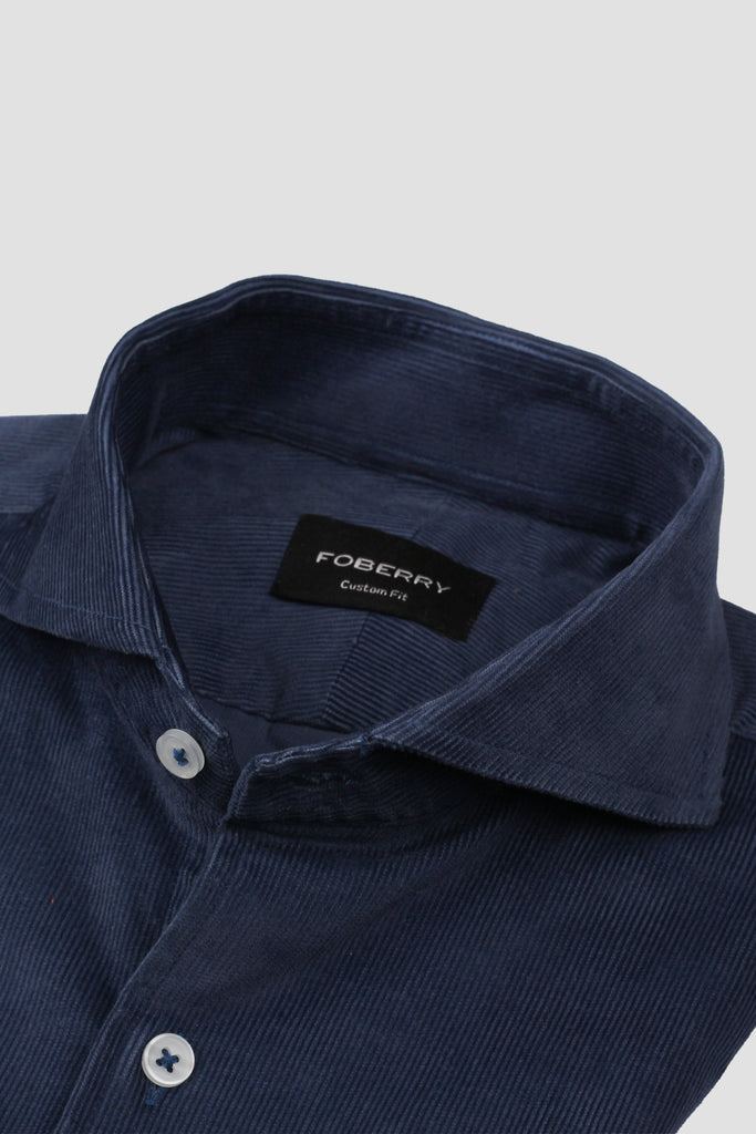 Steel Blue Corduroy Shirt - Cut Away Extreme Collar - Foberry USA