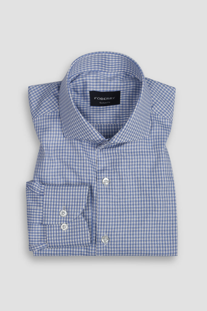 Blue Box Weave Patterned Shirt