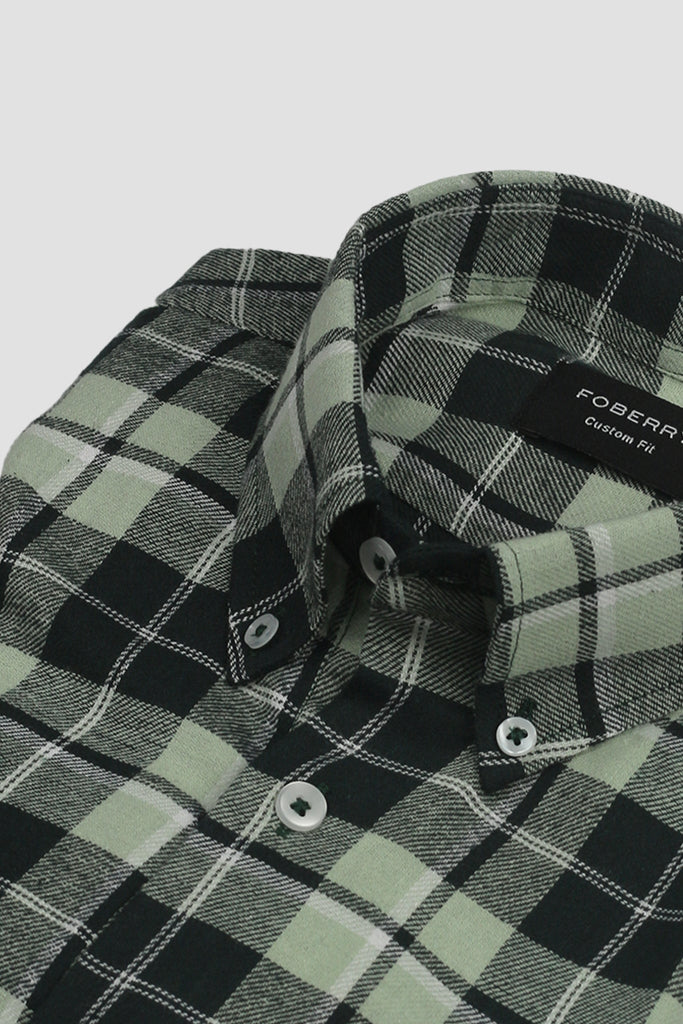 Pistachio Green Italian Plaid Flannel Shirt - Foberry USA