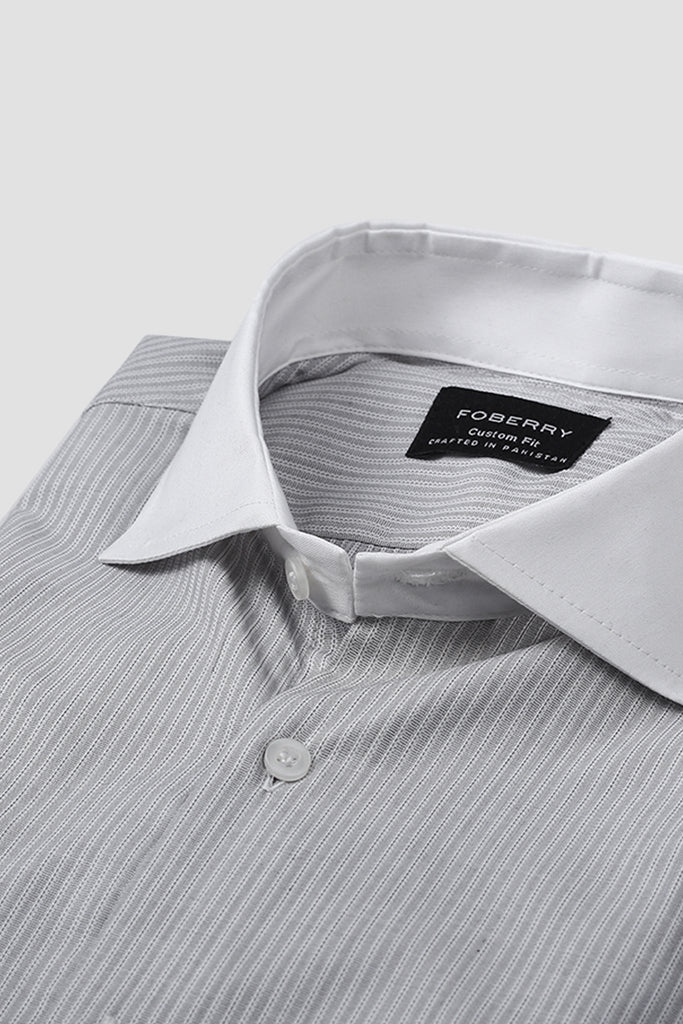 Grey Structured Pinstriped Shirt
