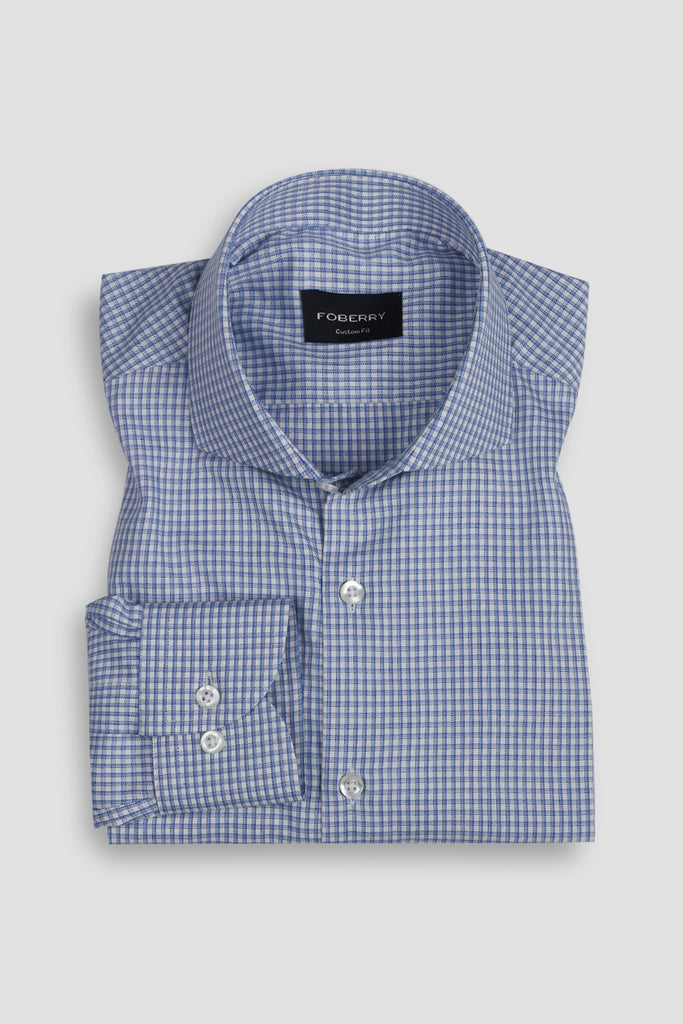 Blue Box Weave Patterned Shirt