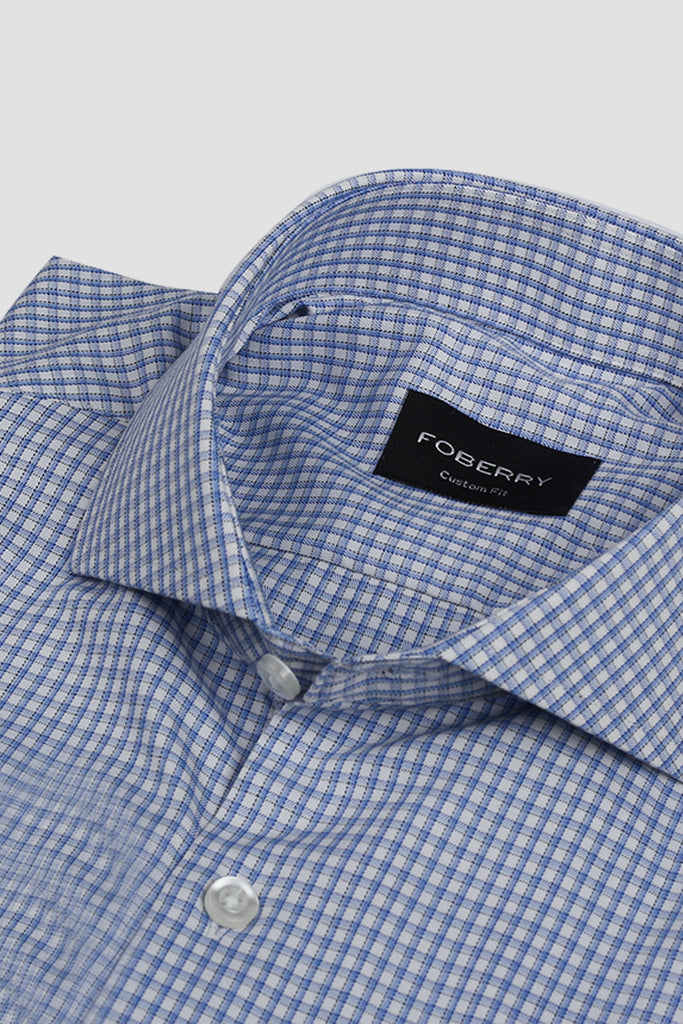 Blue Box Weave Patterned Shirt