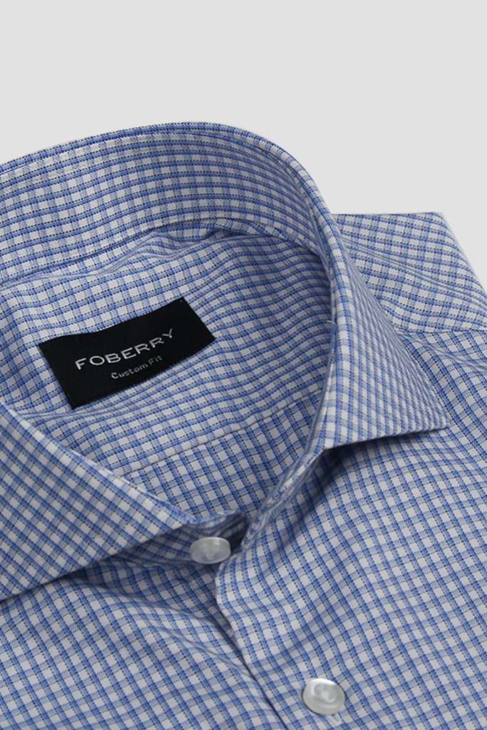 Blue Box Weave Patterned Shirt