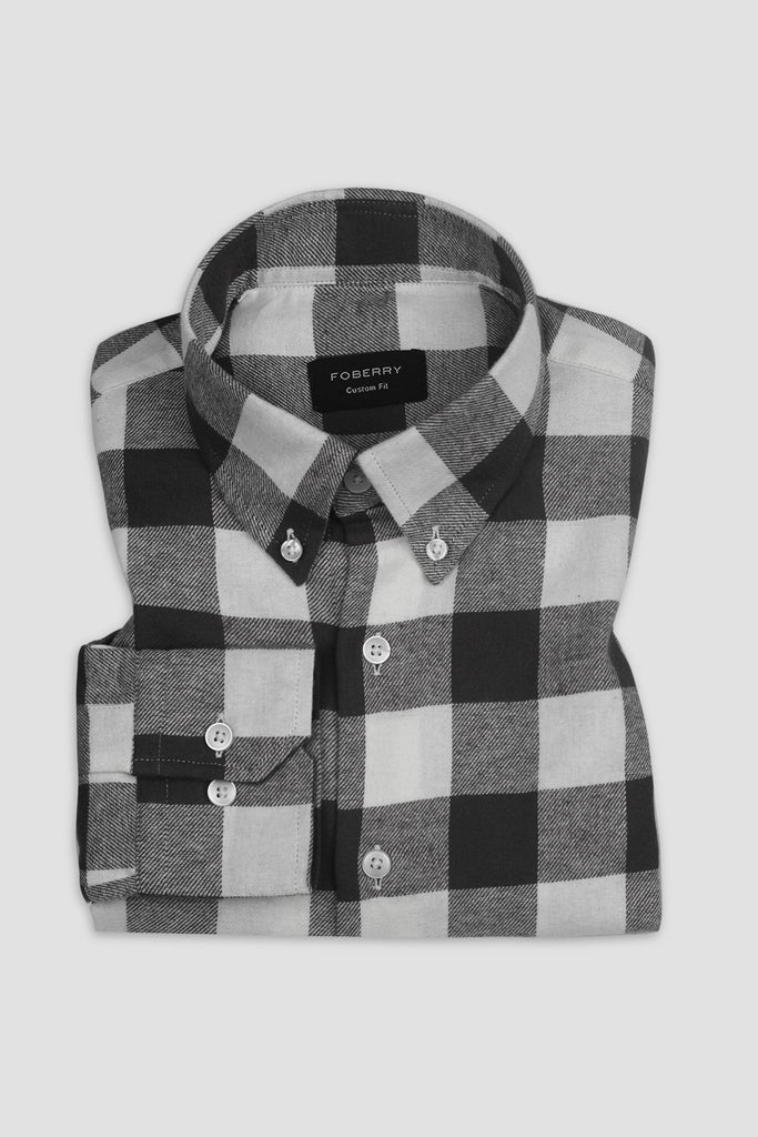 Slate Grey Bold Gingham Flannel Shirt - Foberry USA