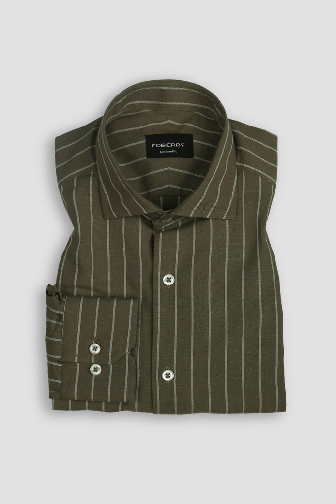 Olive White Striped Linen Shirt