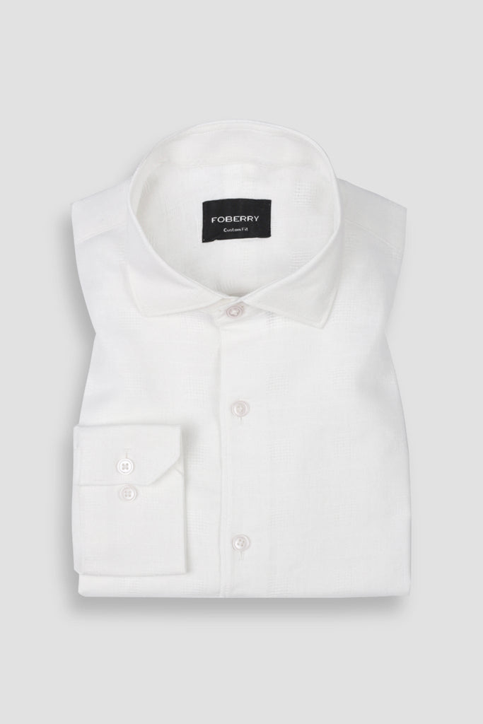White Linen Patterned Shirt