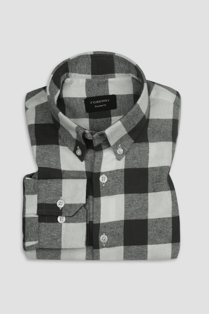 Slate Grey Bold Gingham Flannel Shirt - Foberry USA