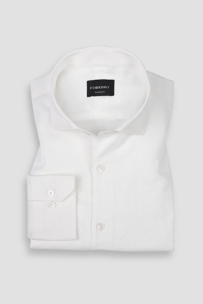 White Linen Patterned Shirt