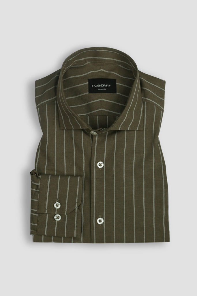 Olive White Striped Linen Shirt