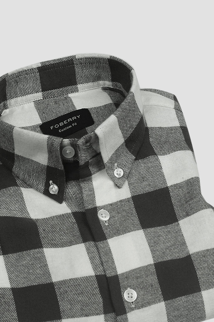 Slate Grey Bold Gingham Flannel Shirt - Foberry USA