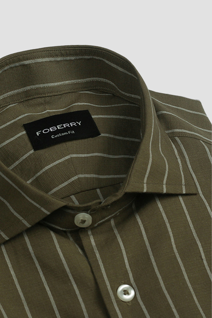 Olive White Striped Linen Shirt