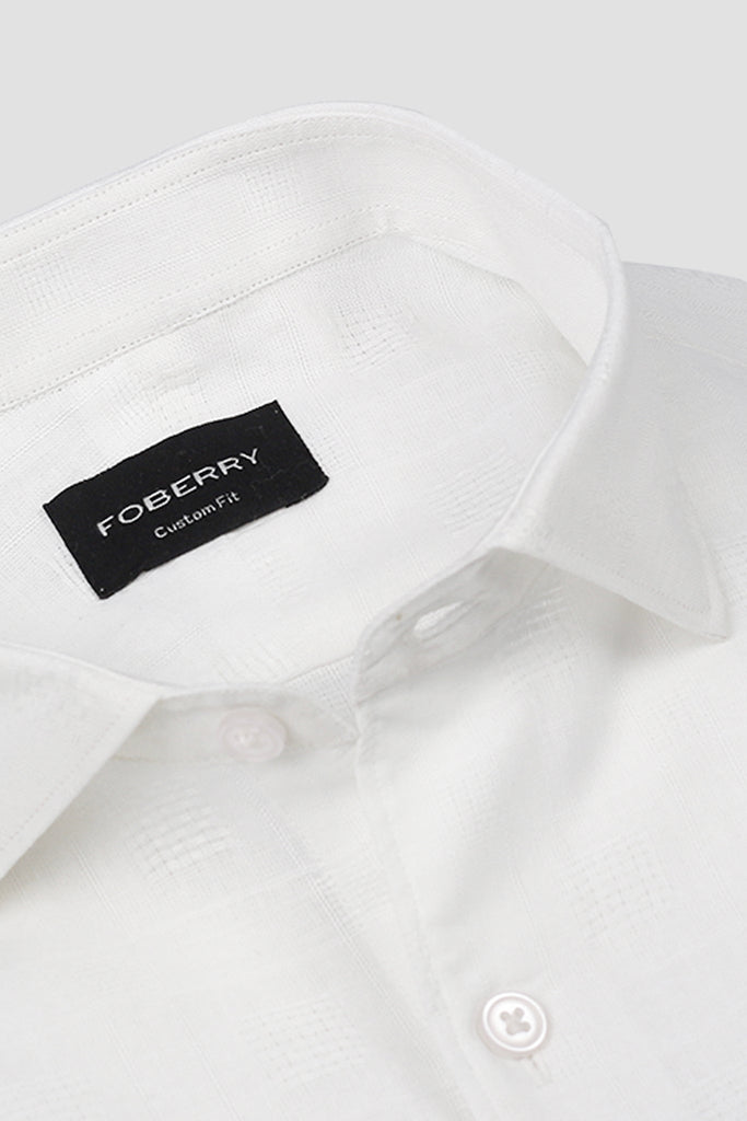 White Linen Patterned Shirt