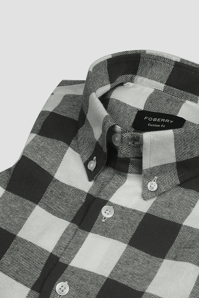 Slate Grey Bold Gingham Flannel Shirt - Foberry USA