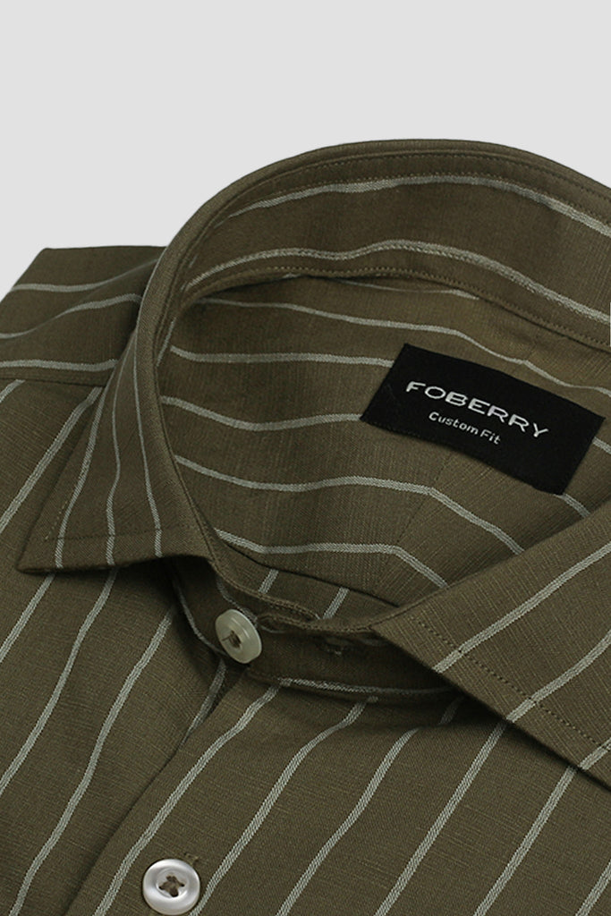 Olive White Striped Linen Shirt