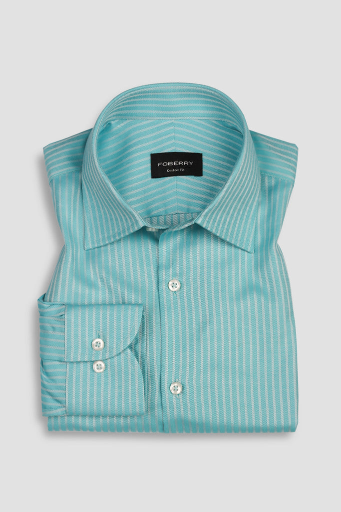 Aqua Blue Egyptian Twill Striped Shirt