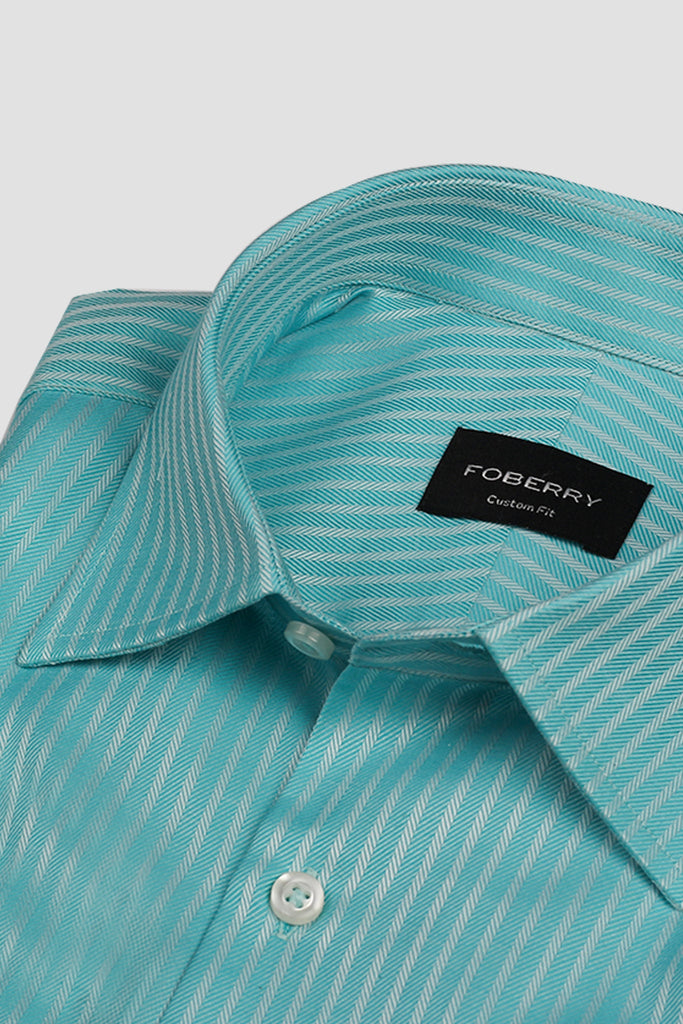 Aqua Blue Egyptian Twill Striped Shirt