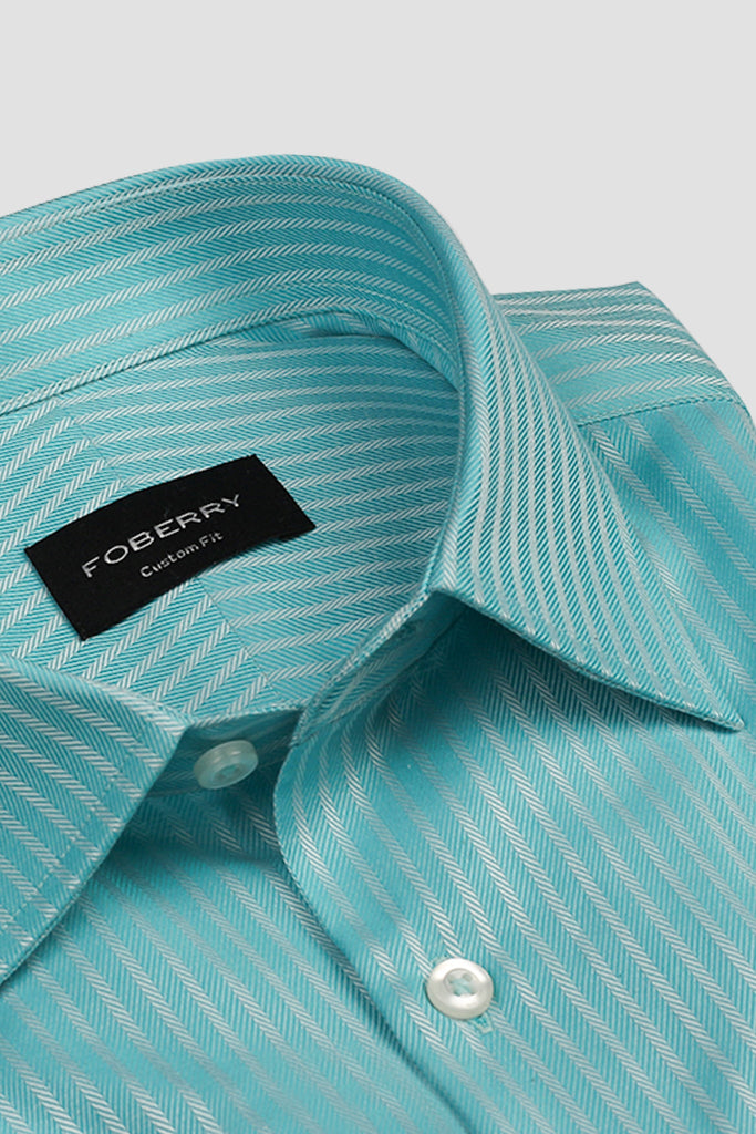 Aqua Blue Egyptian Twill Striped Shirt