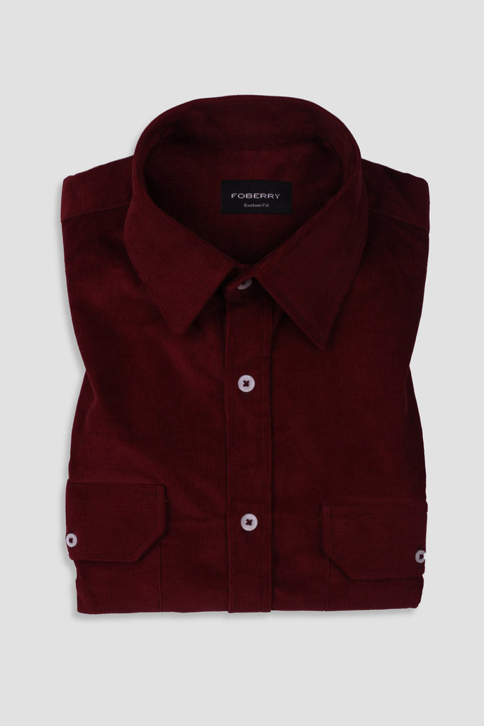 Burgundy Corduroy Shirt - Classic Straight Collar - Foberry USA