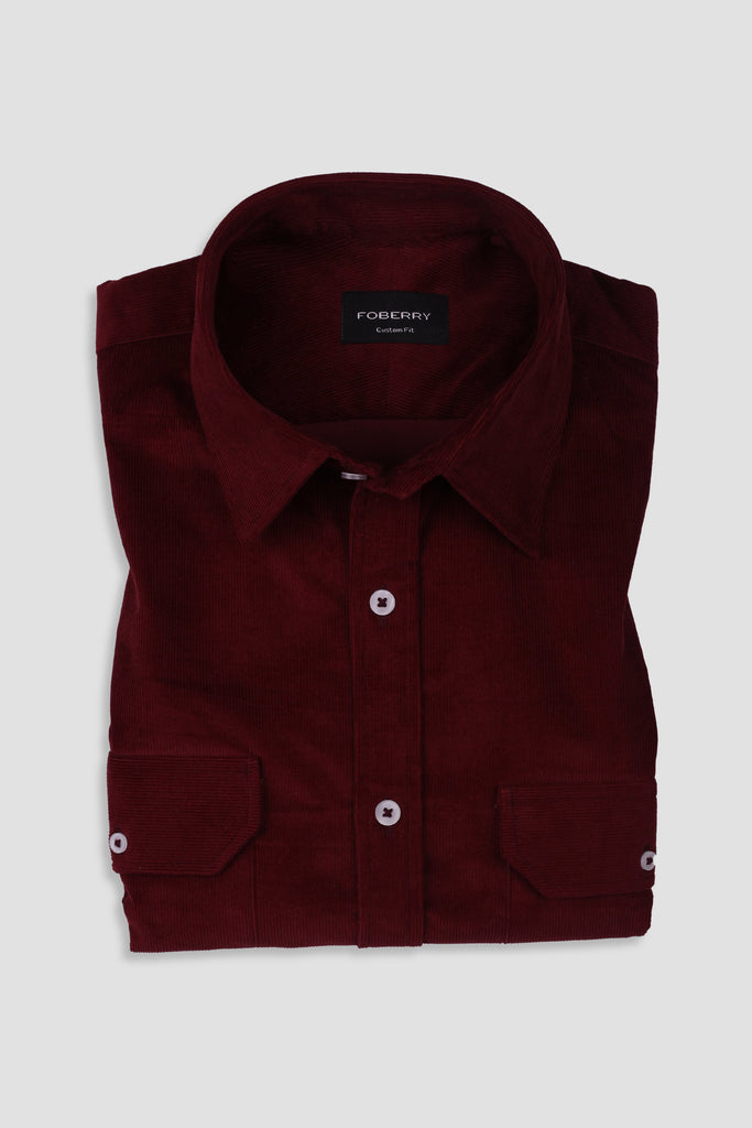 Burgundy Corduroy Shirt - Classic Straight Collar - Foberry USA