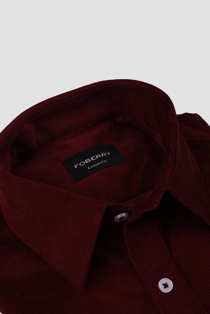 Burgundy Corduroy Shirt - Classic Straight Collar - Foberry USA