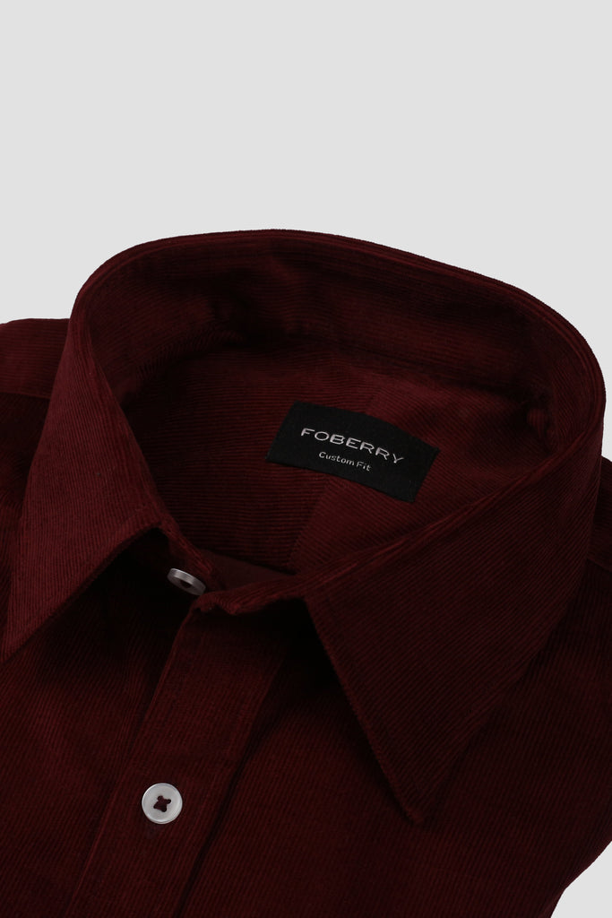 Burgundy Corduroy Shirt - Classic Straight Collar - Foberry USA