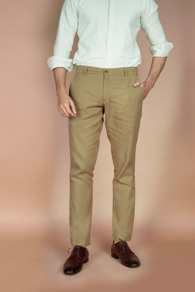 Tan Linen Trousers - Foberry USA