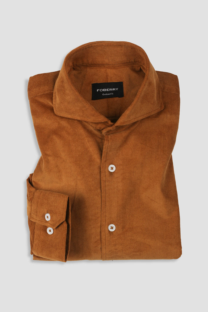 Tan Brown Corduroy Shirt - Cut Away Extreme Collar - Foberry USA