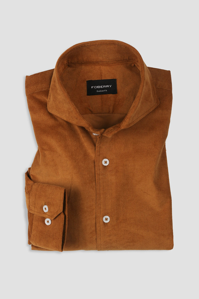 Tan Brown Corduroy Shirt - Cut Away Extreme Collar - Foberry USA