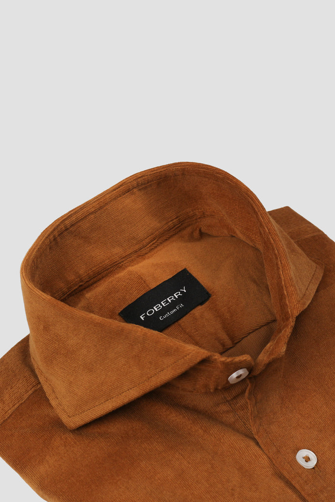 Tan Brown Corduroy Shirt - Cut Away Extreme Collar - Foberry USA