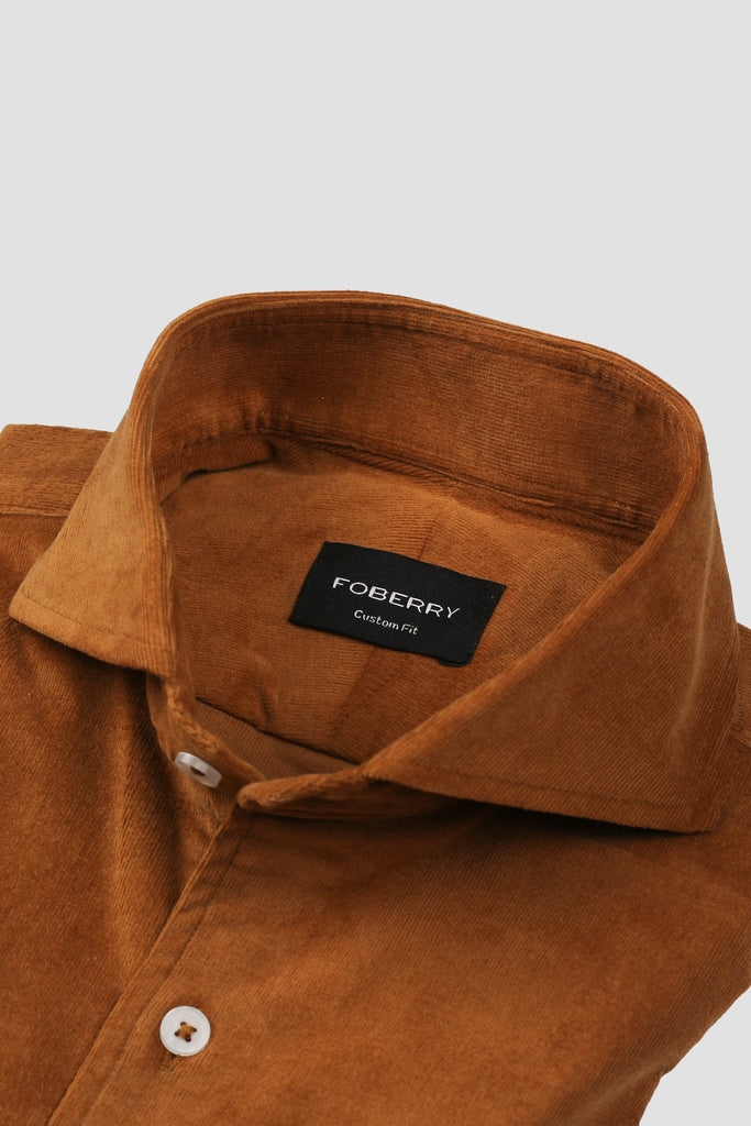 Tan Brown Corduroy Shirt - Cut Away Extreme Collar - Foberry USA