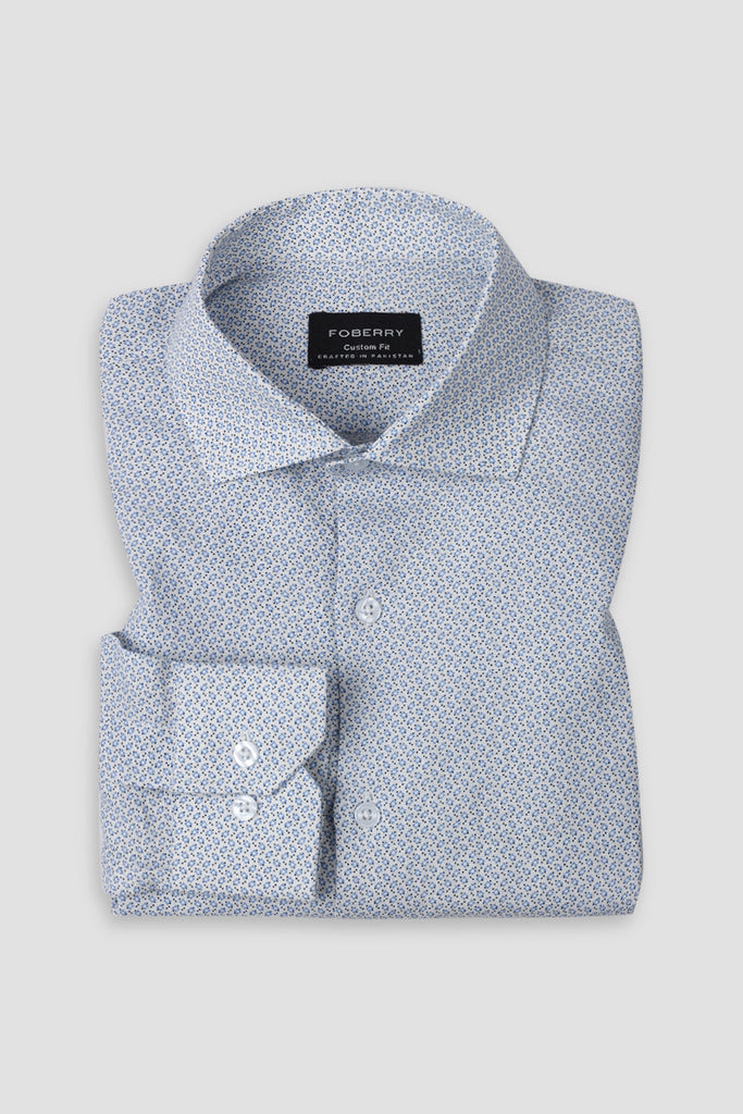 Ash Blue Printed Linen Shirt