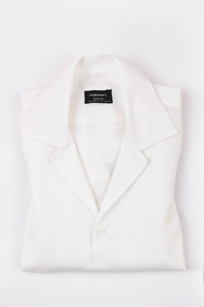 White Linen Camp Collar Shirt - Foberry USA