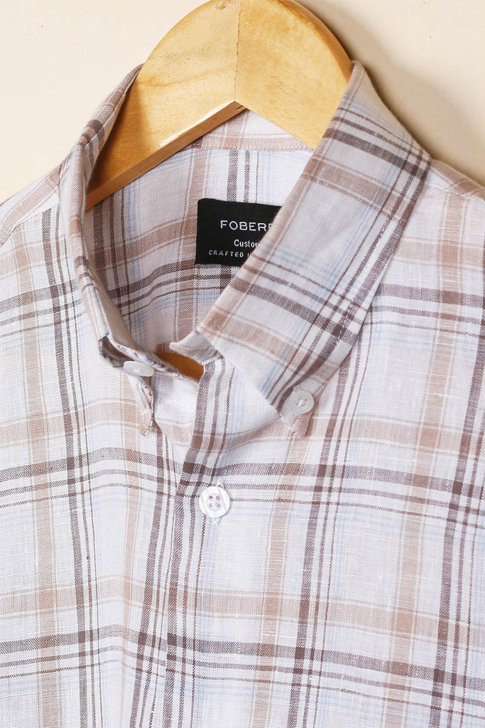 Tan Checkered  Linen Shirt - Foberry USA