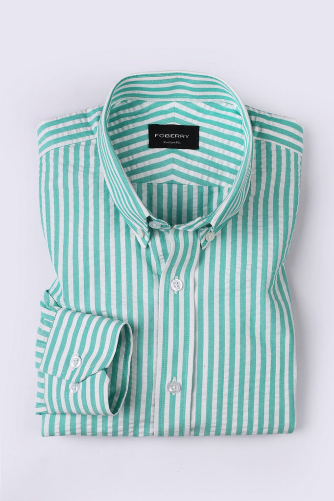Green Seersucker Bangle Striped Shirt - Foberry USA