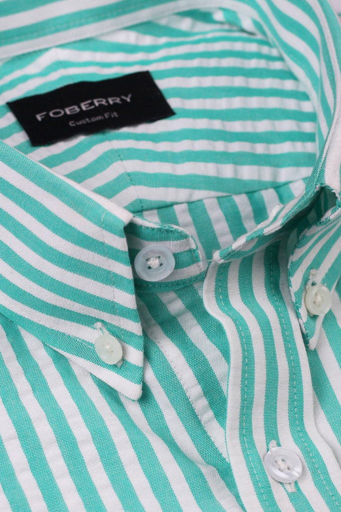 Green Seersucker Bangle Striped Shirt - Foberry USA