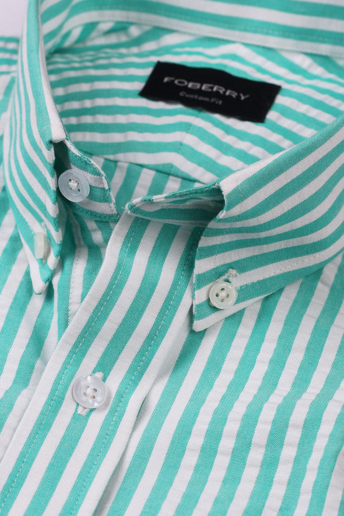 Green Seersucker Bangle Striped Shirt - Foberry USA