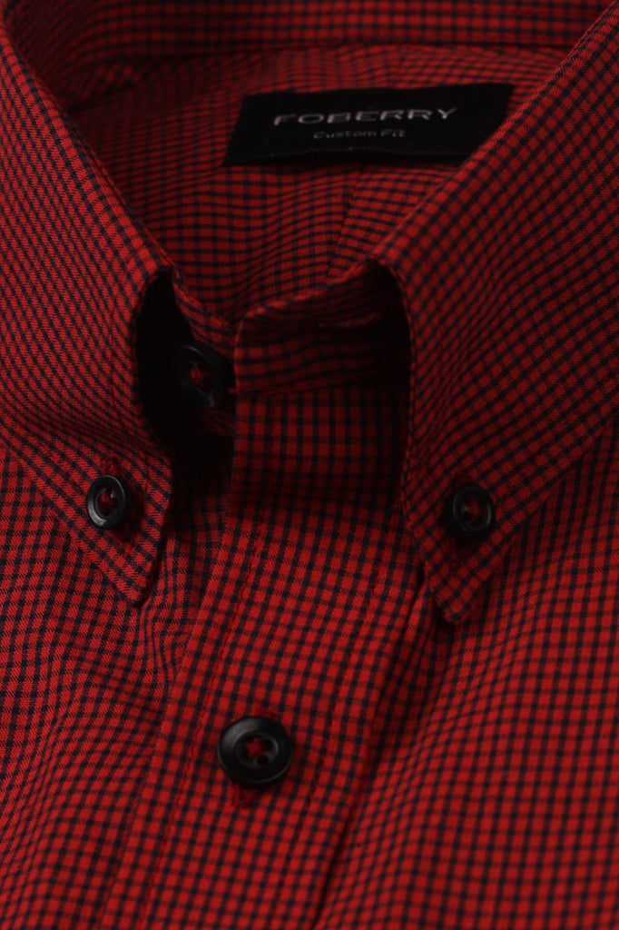 Maroon Micro Gingham Shirt - Foberry USA
