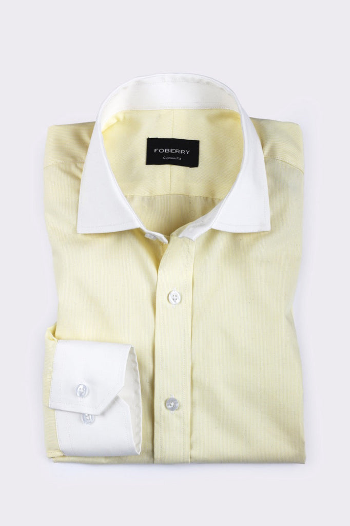 Yellow Pinstripes Shirt - Contrast Collar - Foberry USA