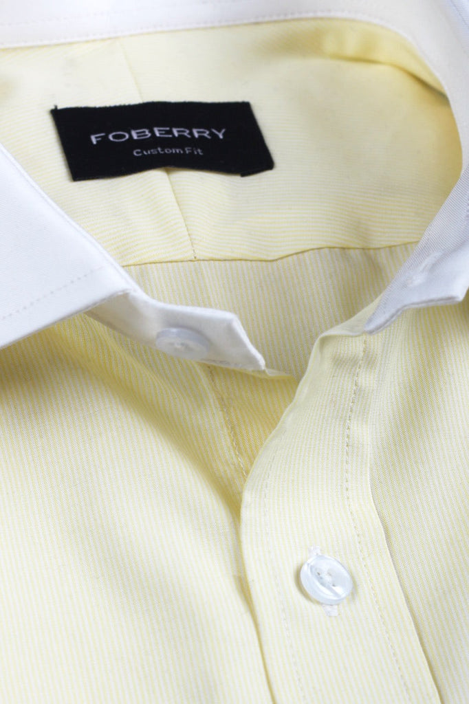 Yellow Pinstripes Shirt - Contrast Collar - Foberry USA