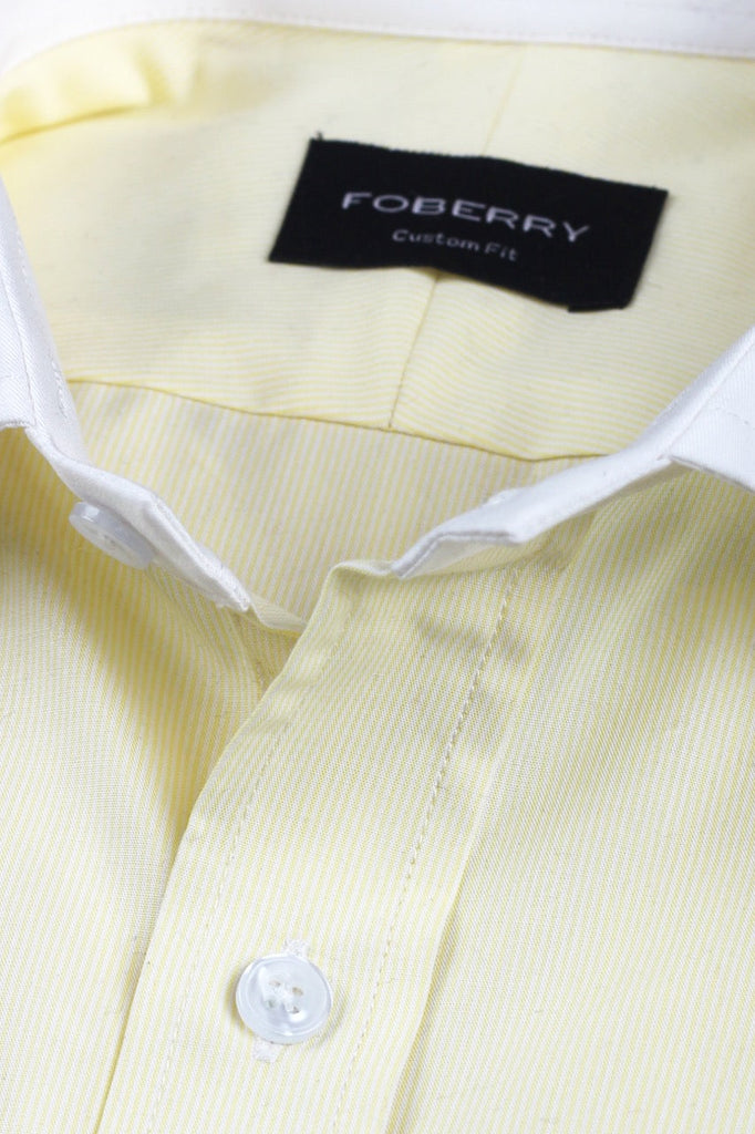 Yellow Pinstripes Shirt - Contrast Collar - Foberry USA