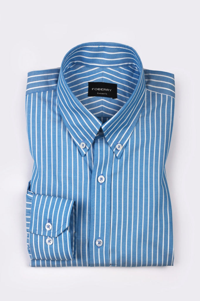 Aqua Blue Oxford Striped Shirt - Foberry USA