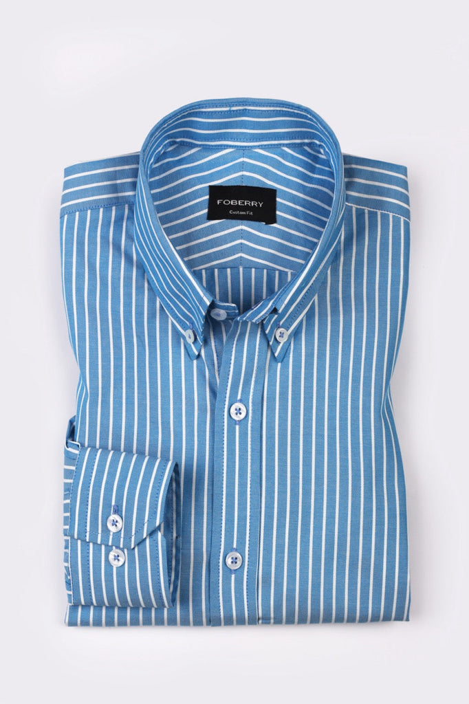 Aqua Blue Oxford Striped Shirt - Foberry USA