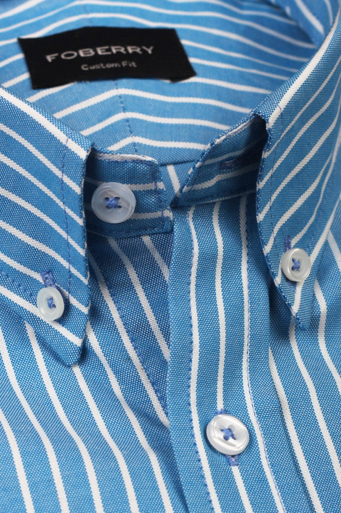 Aqua Blue Oxford Striped Shirt - Foberry USA
