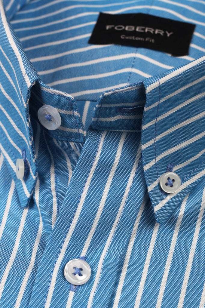 Aqua Blue Oxford Striped Shirt - Foberry USA